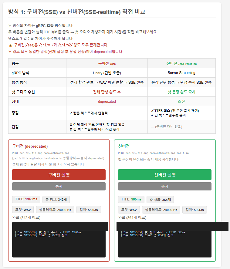 구버전 vs 신버전 TTFB 직접 비교 데모